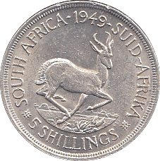 1949 SILVER 5 SHILLING SOUTH AFRICA - SILVER WORLD COINS - Cambridgeshire Coins