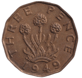 1949 THREEPENCE ( EF ) - THREEPENCE - Cambridgeshire Coins