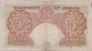 1950 FIVE SHILLINGS JAMAICA BANKNOTE REF-1825 - WORLD BANKNOTES - Cambridgeshire Coins