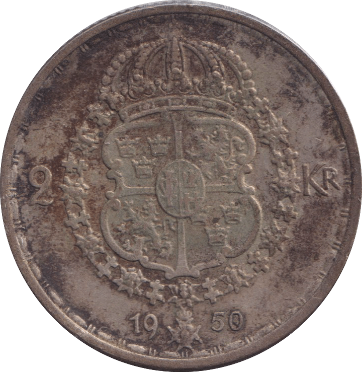 1950 SILVER 2 KRONOR SWEDEN - SILVER WORLD COINS - Cambridgeshire Coins