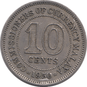 1950 TEN CENTS MALAYA - WORLD COINS - Cambridgeshire Coins