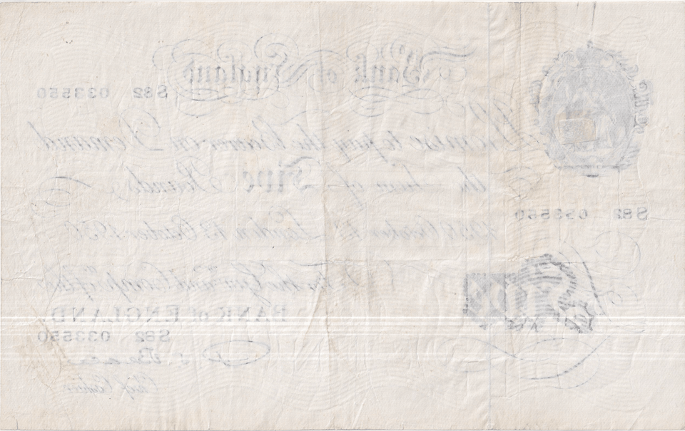 1950 WHITE FIVE POUND NOTE OCTOBER 13TH LONDON BANK OF ENGLAND BEALE W£5-48 - £5 BANKNOTES WHITE - Cambridgeshire Coins