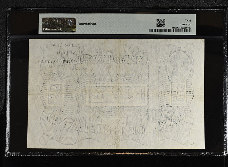 1950 WHITE FIVE POUNDS BANKNOTE BEALE PMG 30 VERY FINE R55062750 - PMG CERTIFIED ENGLISH BANKNOTES - Cambridgeshire Coins