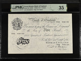 1950 WHITE FIVE POUNDS BANKNOTE BEALE PMG 35 CHOICE VERY FINE S50056124 - PMG CERTIFIED ENGLISH BANKNOTES - Cambridgeshire Coins