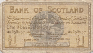 1951 ONE POUND BANKNOTE SCOTLAND - World Banknotes - Cambridgeshire Coins