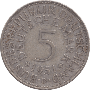 1951 SILVER 5 MARK GERMANY - SILVER WORLD COINS - Cambridgeshire Coins