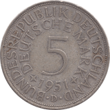 1951 SILVER 5 MARK GERMANY - SILVER WORLD COINS - Cambridgeshire Coins