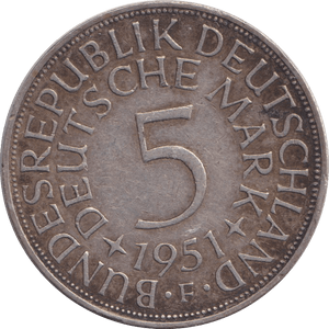 1951 SILVER FIVE MARK - SILVER WORLD COINS - Cambridgeshire Coins