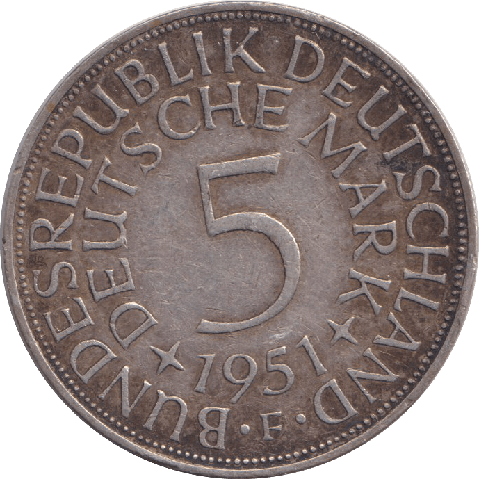 1951 SILVER FIVE MARK - SILVER WORLD COINS - Cambridgeshire Coins