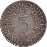 1951 SILVER FIVE MARK - SILVER WORLD COINS - Cambridgeshire Coins