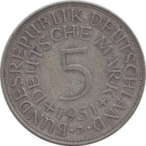 1951 SILVER GERMANY 5 MARK - SILVER WORLD COINS - Cambridgeshire Coins