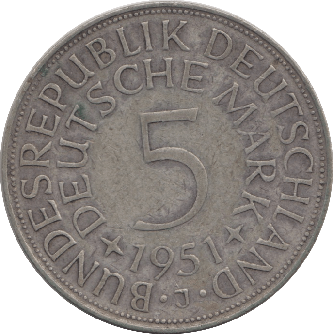 1951 SILVER GERMANY 5 MARK - SILVER WORLD COINS - Cambridgeshire Coins