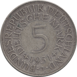 1951 SILVER GERMANY 5 MARK - SILVER WORLD COINS - Cambridgeshire Coins