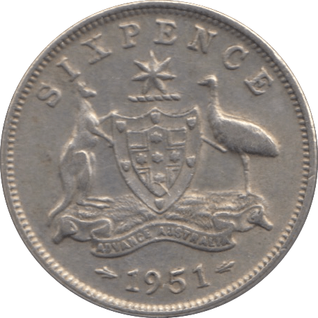 1951 SILVER SIXPENCE AUSTRALIA - SILVER WORLD COINS - Cambridgeshire Coins