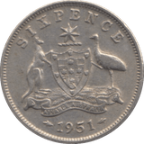 1951 SILVER SIXPENCE AUSTRALIA - SILVER WORLD COINS - Cambridgeshire Coins