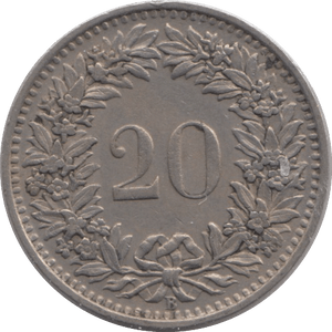 1951 SILVER SWITZERLAND 20 RAPPEN - SILVER WORLD COINS - Cambridgeshire Coins