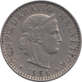 1951 SILVER SWITZERLAND 20 RAPPEN - SILVER WORLD COINS - Cambridgeshire Coins