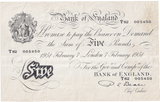 1951 WHITE FIVE POUND BANKNOTE 7TH FEBRUARY LONDON BANK OF ENGLAND REF 154 - £5 BANKNOTES WHITE - Cambridgeshire Coins