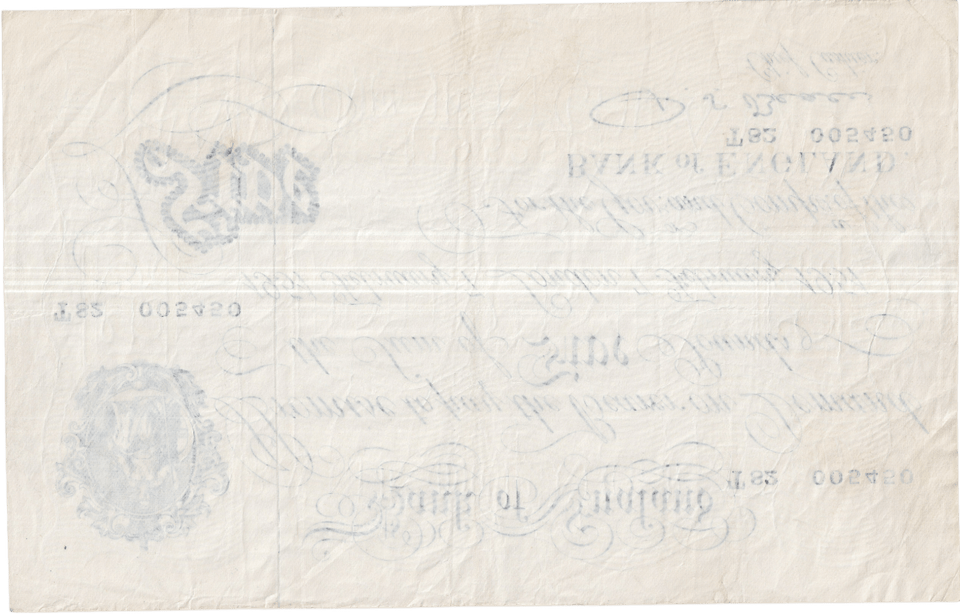 1951 WHITE FIVE POUND BANKNOTE 7TH FEBRUARY LONDON BANK OF ENGLAND REF 154 - £5 BANKNOTES WHITE - Cambridgeshire Coins