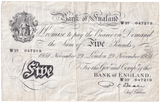 1951 WHITE FIVE POUND NOTE NOVEMBER 29TH LONDON BANK OF ENGLAND BEALE W£5-47 - £5 BANKNOTES WHITE - Cambridgeshire Coins