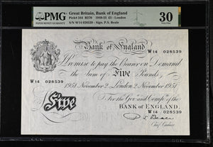 1951 WHITE FIVE POUNDS BANKNOTE BEALE PMG 30 VERY FINE W14028539 - PMG CERTIFIED ENGLISH BANKNOTES - Cambridgeshire Coins