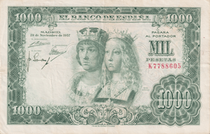 1952 1000 PESTAS BANKNOTE SPAIN REF-1601 - WORLD BANKNOTES - Cambridgeshire Coins