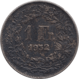 1952 ONE FRANC FRANCE - SILVER WORLD COINS - Cambridgeshire Coins