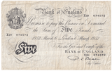 1952 WHITE FIVE POUND NOTE MARCH 6TH LONDON BANK OF ENGLAND BEALE W£5 - 42 - £5 BANKNOTES WHITE - Cambridgeshire Coins