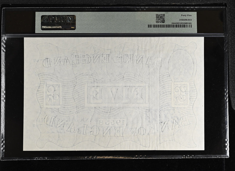1952 WHITE FIVE POUNDS BANKNOTE BEALE PMG 45 CHOICE VERY FINE Y22062787 - PMG CERTIFIED ENGLISH BANKNOTES - Cambridgeshire Coins