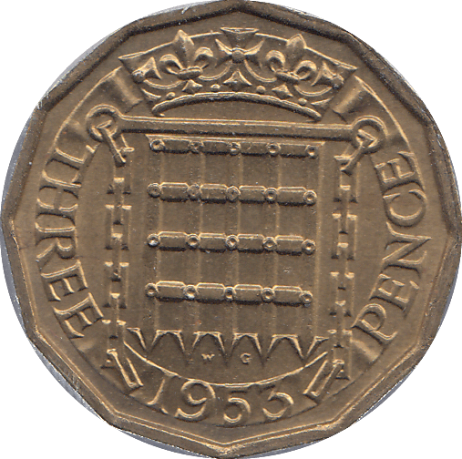 1953 BRAS THREEPENCE ( UNC ) - THREEPENCE - Cambridgeshire Coins