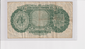 1953 FOUR SHILLINGS BAHAMAS BANKNOTE REF-1820 - WORLD BANKNOTES - Cambridgeshire Coins