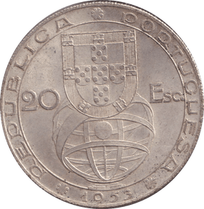 1953 SILVER 20 ESCUDOS PORTUGAL - SILVER WORLD COINS - Cambridgeshire Coins
