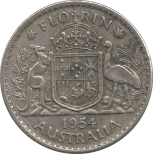 1954 SILVER ONE FLORIN AUSTRALIA - SILVER WORLD COINS - Cambridgeshire Coins