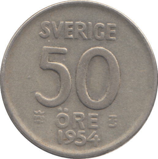 1954 SILVER SWEDEN 50 ORE - SILVER WORLD COINS - Cambridgeshire Coins