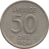 1954 SILVER SWEDEN 50 ORE - SILVER WORLD COINS - Cambridgeshire Coins