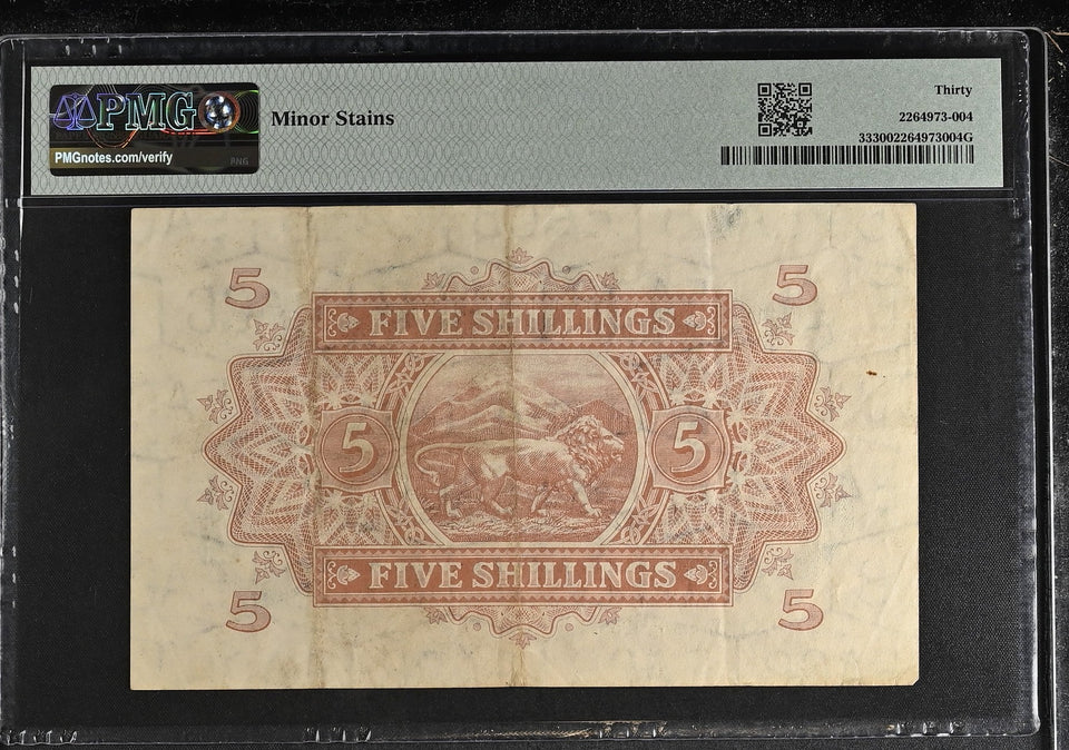 1955 EAST AFRICA FIVE SHILLINGS BANKNOTE P33 PMG 30 VERY FINE - PMG CERTIFIED WORLD BANKNOTES - Cambridgeshire Coins