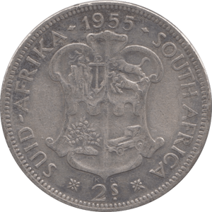 1955 SILVER TWO SHILLINGS SOUTH AFRICA - SILVER WORLD COINS - Cambridgeshire Coins