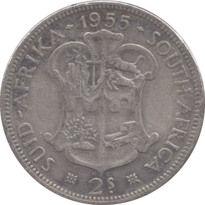 1955 SILVER TWO SHILLINGS SOUTH AFRICA - SILVER WORLD COINS - Cambridgeshire Coins