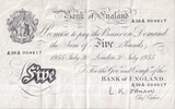 1955 WHITE FIVE POUND NOTE JULY 30TH LONDON BANK OF ENGLAND O'BRIEN REF W£5 - 32 - £5 BANKNOTES WHITE - Cambridgeshire Coins