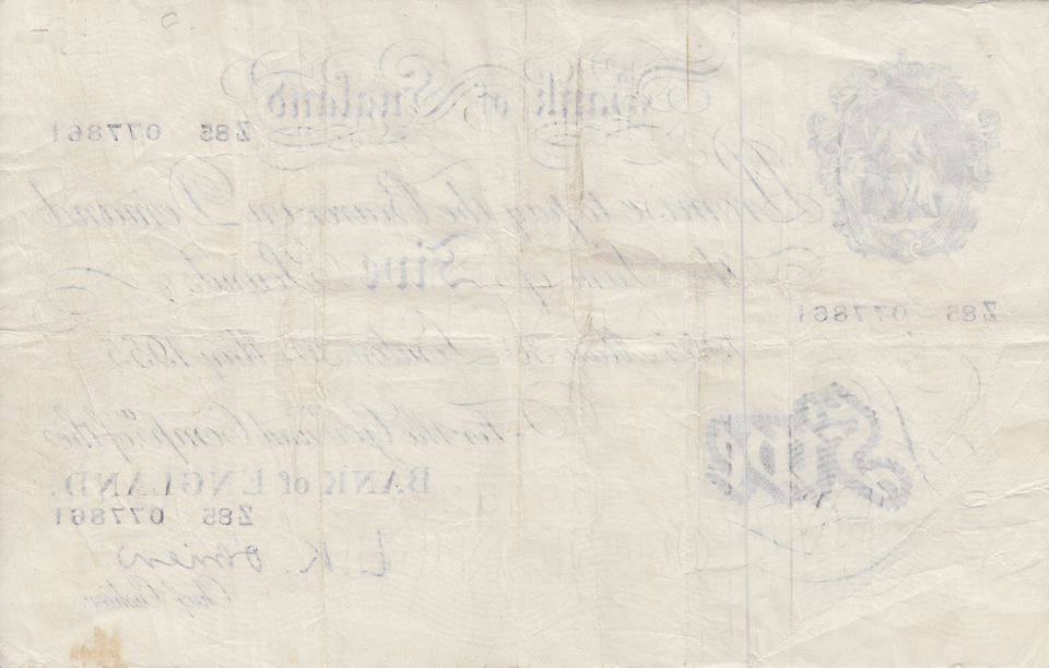 1955 WHITE FIVE POUND NOTE MAY 30TH LONDON BANK OF ENGLAND O'BRIEN REF W£5 - 25 - £5 BANKNOTES WHITE - Cambridgeshire Coins