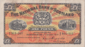 1956 ONE POUND NATIONAL BANK SCOTLAND BANKNOTE REF SCOT - 4 - WORLD BANKNOTES - Cambridgeshire Coins
