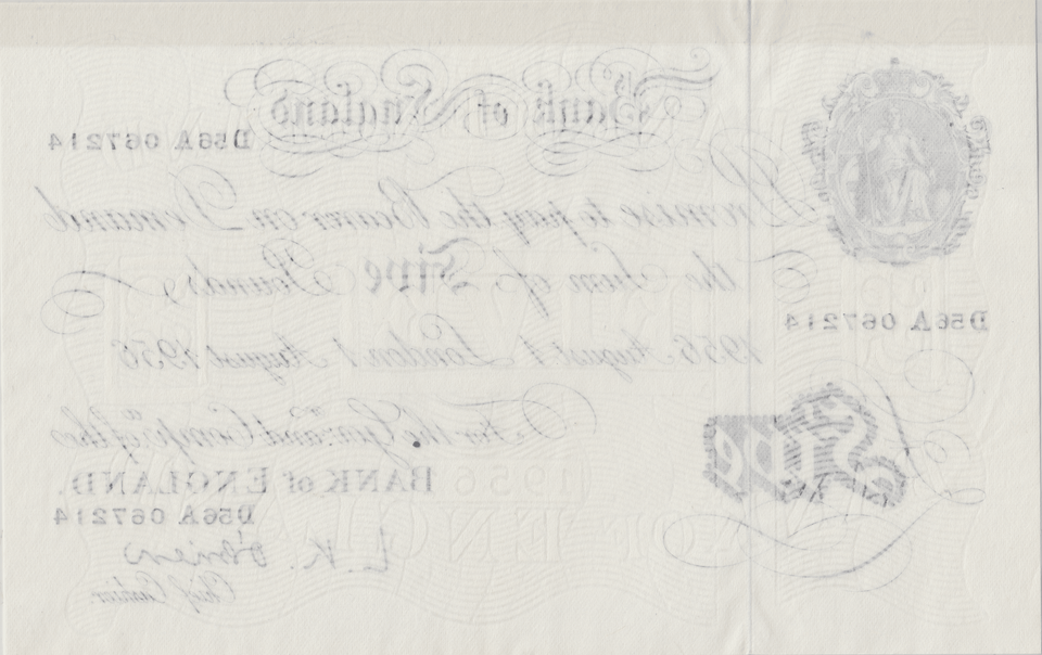 1956 WHITE FIVE POUND NOTE AUGUST 1ST LONDON BANK OF ENGLAND O'BRIAN W£5 - 35 - £5 BANKNOTES WHITE - Cambridgeshire Coins