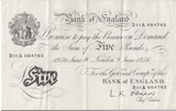 1956 WHITE FIVE POUND NOTE JUNE 9TH LONDON BANK OF ENGLAND O'BRIEN REF W£5 - 24 - £5 BANKNOTES WHITE - Cambridgeshire Coins