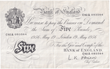 1956 WHITE FIVE POUND NOTE MAY 19TH LONDON BANK OF ENGLAND O'BRIEN W£5-45 - £5 BANKNOTES WHITE - Cambridgeshire Coins