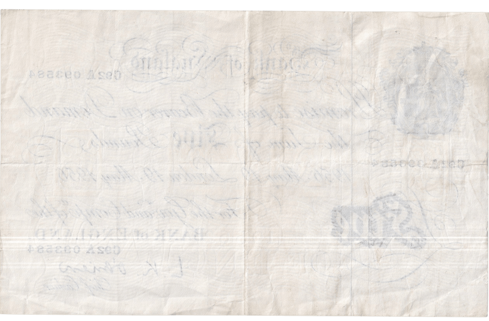 1956 WHITE FIVE POUND NOTE MAY 19TH LONDON BANK OF ENGLAND O'BRIEN W£5-45 - £5 BANKNOTES WHITE - Cambridgeshire Coins