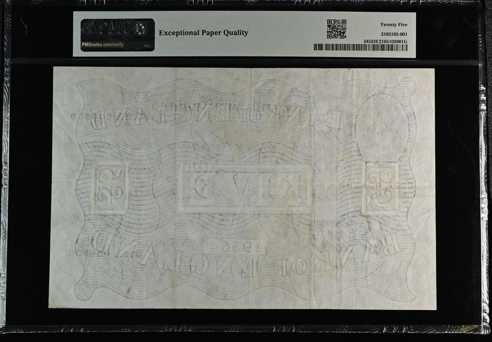 1956 WHITE FIVE POUNDS BANKNOTE O'BRIEN PMG 25 VERY FINE C22A036839 - PMG CERTIFIED ENGLISH BANKNOTES - Cambridgeshire Coins