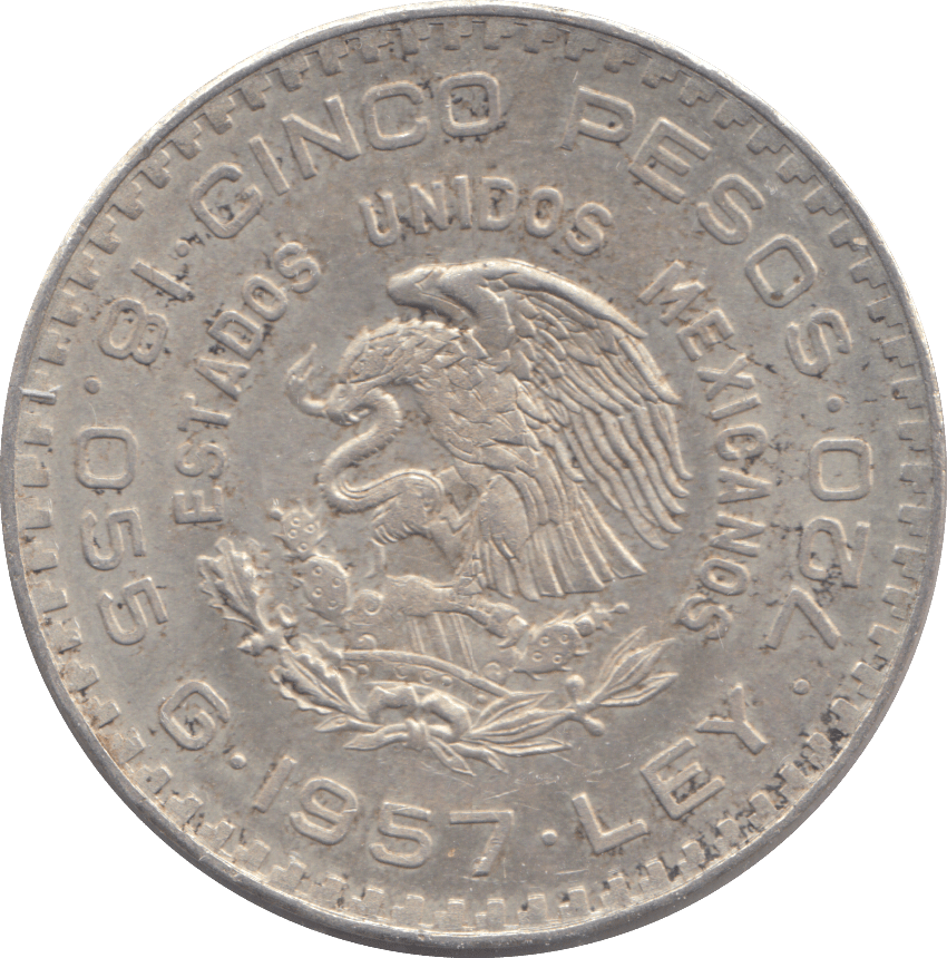 1957 MEXICO 5 PESOS - WORLD COINS - Cambridgeshire Coins