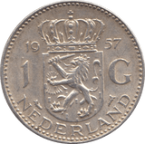 1957 SILVER 1 GULDEN NETHERLANDS - SILVER WORLD COINS - Cambridgeshire Coins