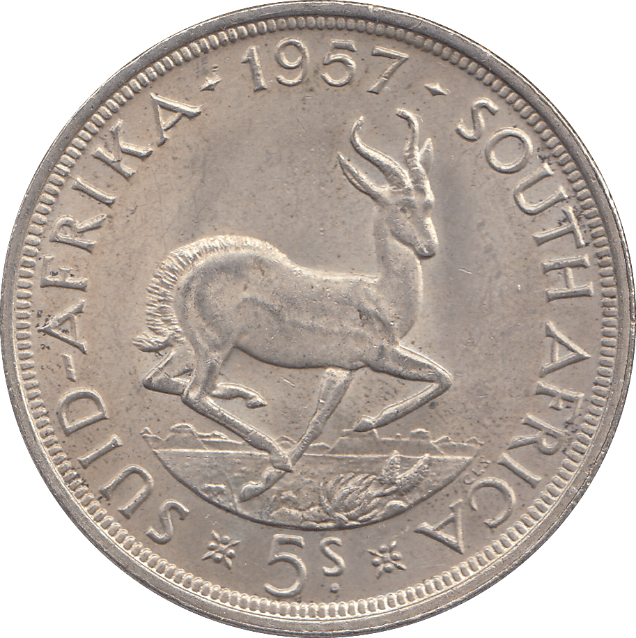 1957 SILVER FIVE SHILLINGS SOUTH AFRICA - SILVER WORLD COINS - Cambridgeshire Coins
