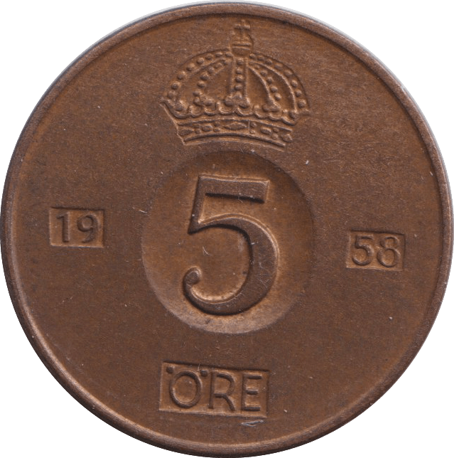 1958 FIVE ORE - WORLD COINS - Cambridgeshire Coins